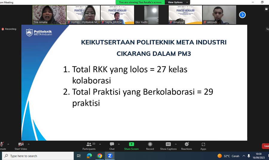 Kegiatan Pembekalan Pelaksanaan Praktisi Mengajar Politeknik META Industri Cikarang Periode 2023/2024 Ganjil